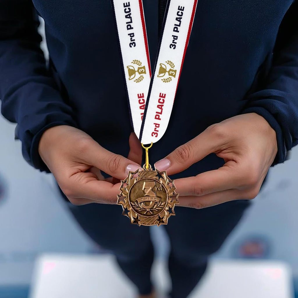 All Quality 1st 2nd 3rd Place Ten Star Award Medals - 3 Piece Set (Gold, Silver, Bronze) Includes Neck Ribbon