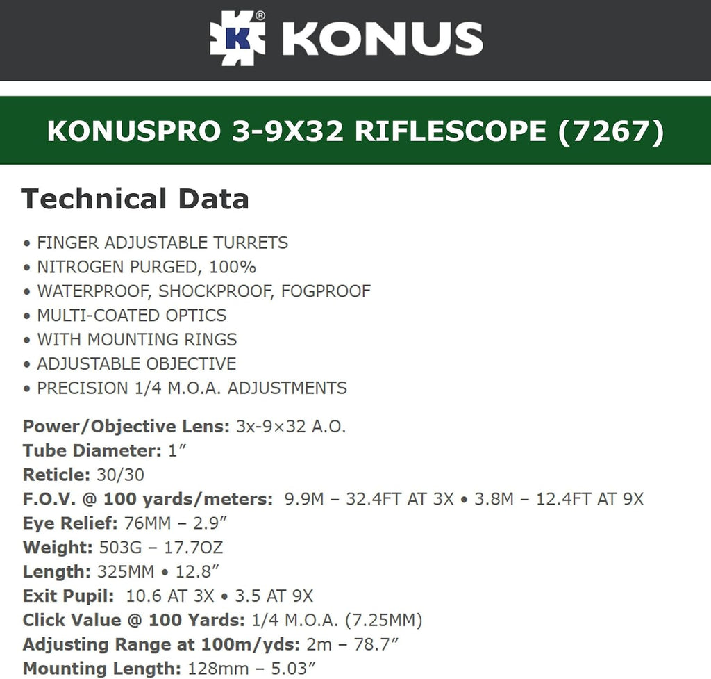 KONUS KonusPro Hunting Riflescope | 1' Tube Diameter, Multi-Coated Optics, Waterproof, Shockproof, Fogproof, Fast Focus Scope