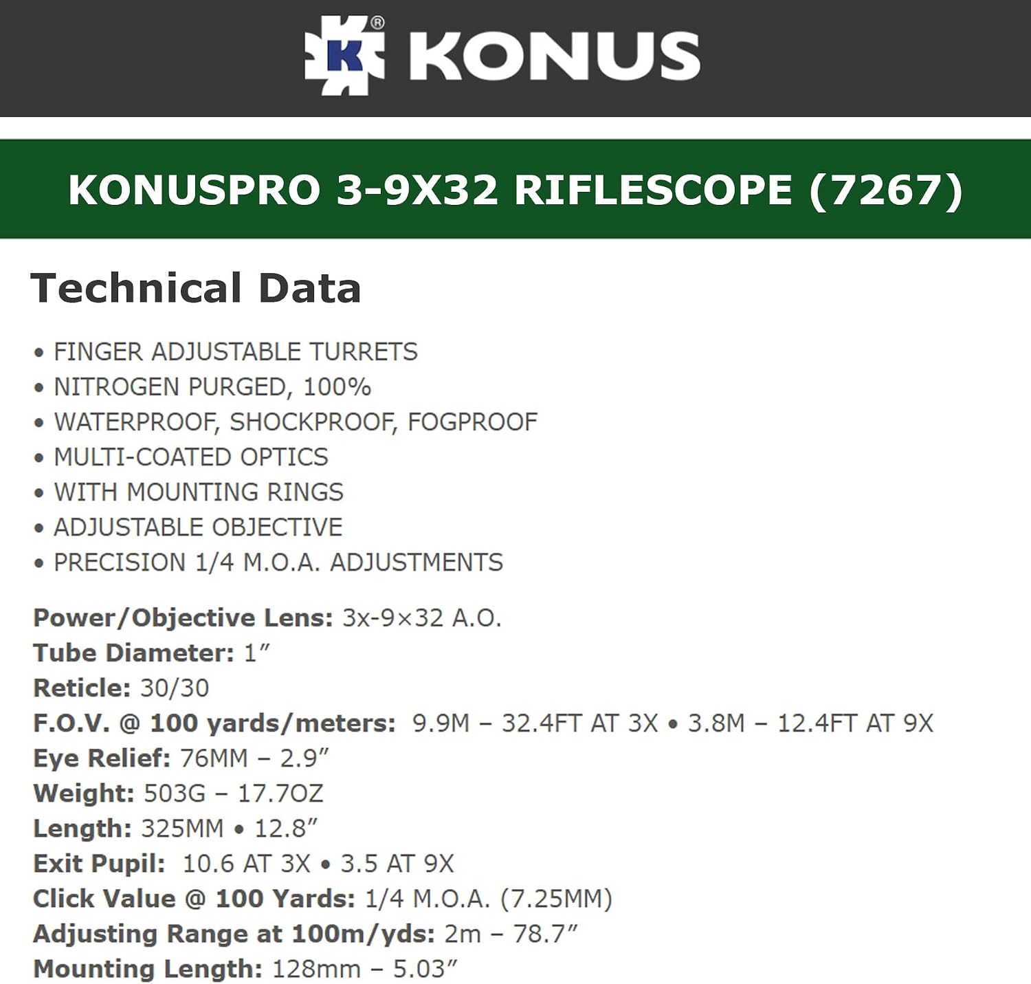 KONUS KonusPro Hunting Riflescope | 1' Tube Diameter, Multi-Coated Optics, Waterproof, Shockproof, Fogproof, Fast Focus Scope