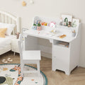 Kids Study Desk with Chair,Wooden Children Study Table, Kids Desk & Chair Sets with Hutch and Storage Cabinet for 3-12 Year Old, Student Writing Desk Computer Workstation for Kids Bedroom & Study Room