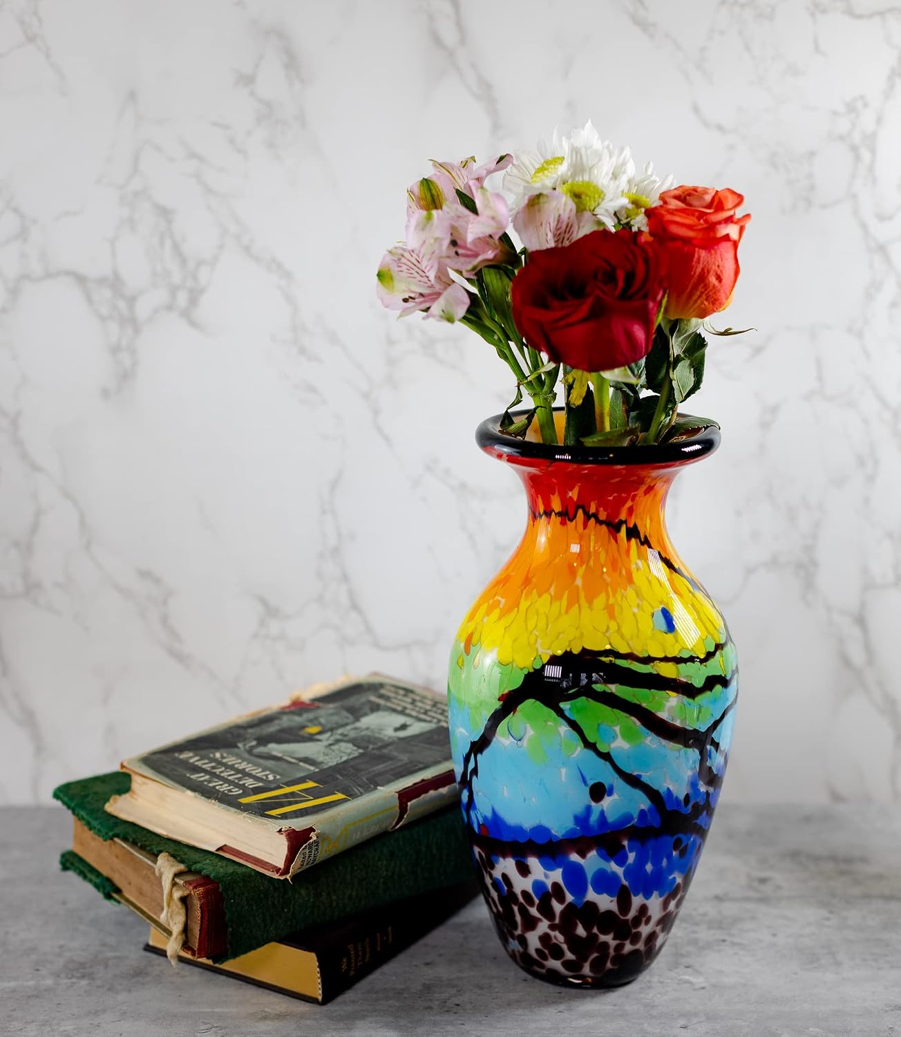 Badash Firestorm Murano-Style Glass Vase - 11' Tall Decorative Mouth-Blown Art Glass Vase - Stunning Oversized Home Decor Accent
