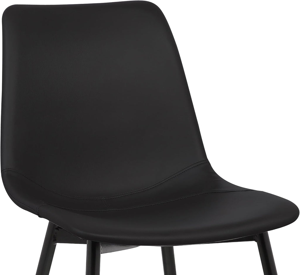 Armen Living Monte Mid Century Modern Dining Accent Chair for Table Kitchen Desk Vanity in Black Faux Leather with Black Metal Legs