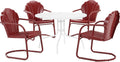 Crosley Furniture Tulip 5-Piece Outdoor Dining Set for 4, Retro Metal Round Patio Table and Chairs for Deck, Dark Red Satin