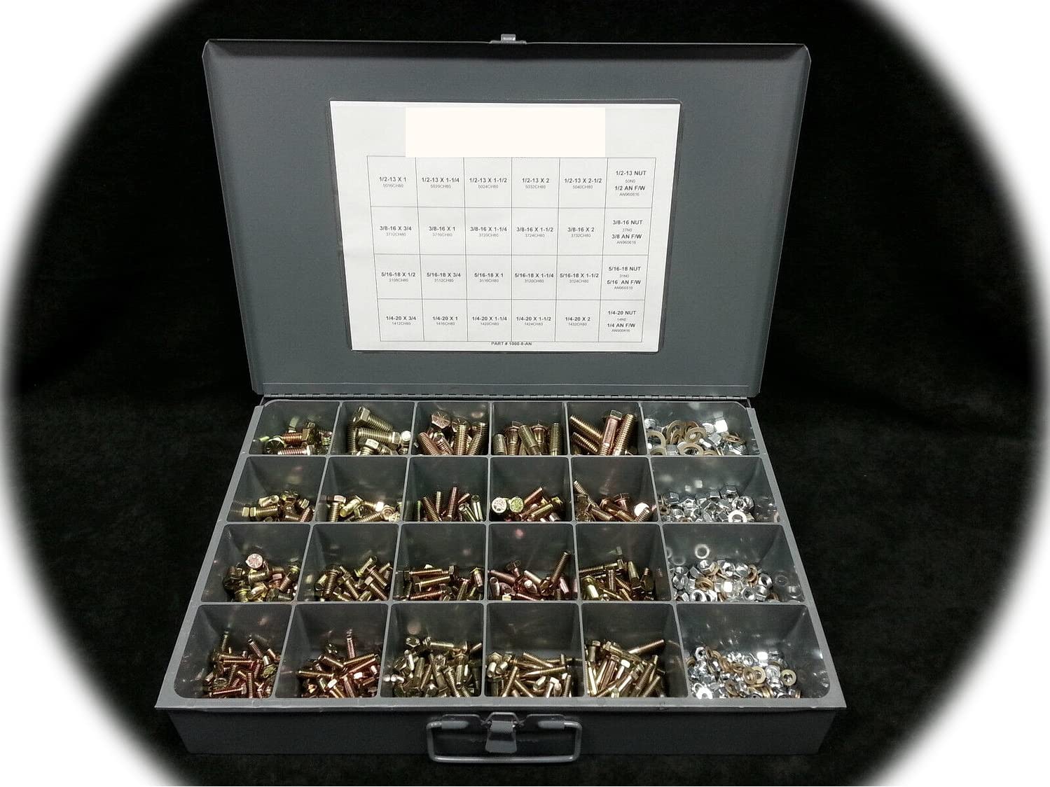 Grade 8 Thread Bolt, Lock Nut & an Washer Assortment - Kit with Case 1200pc Hardware Fastener Kit Set RV9477S