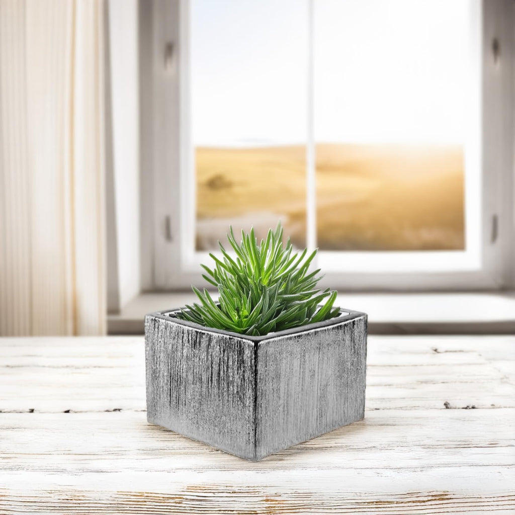 WGVI Silver Scratched Square Ceramic Vase, Width 6', Height 4', Elegant Morden Short Square Pan Floral Planter Terrarium Pot Container Tabletop for Event Accent Home Decor 12 Pieces