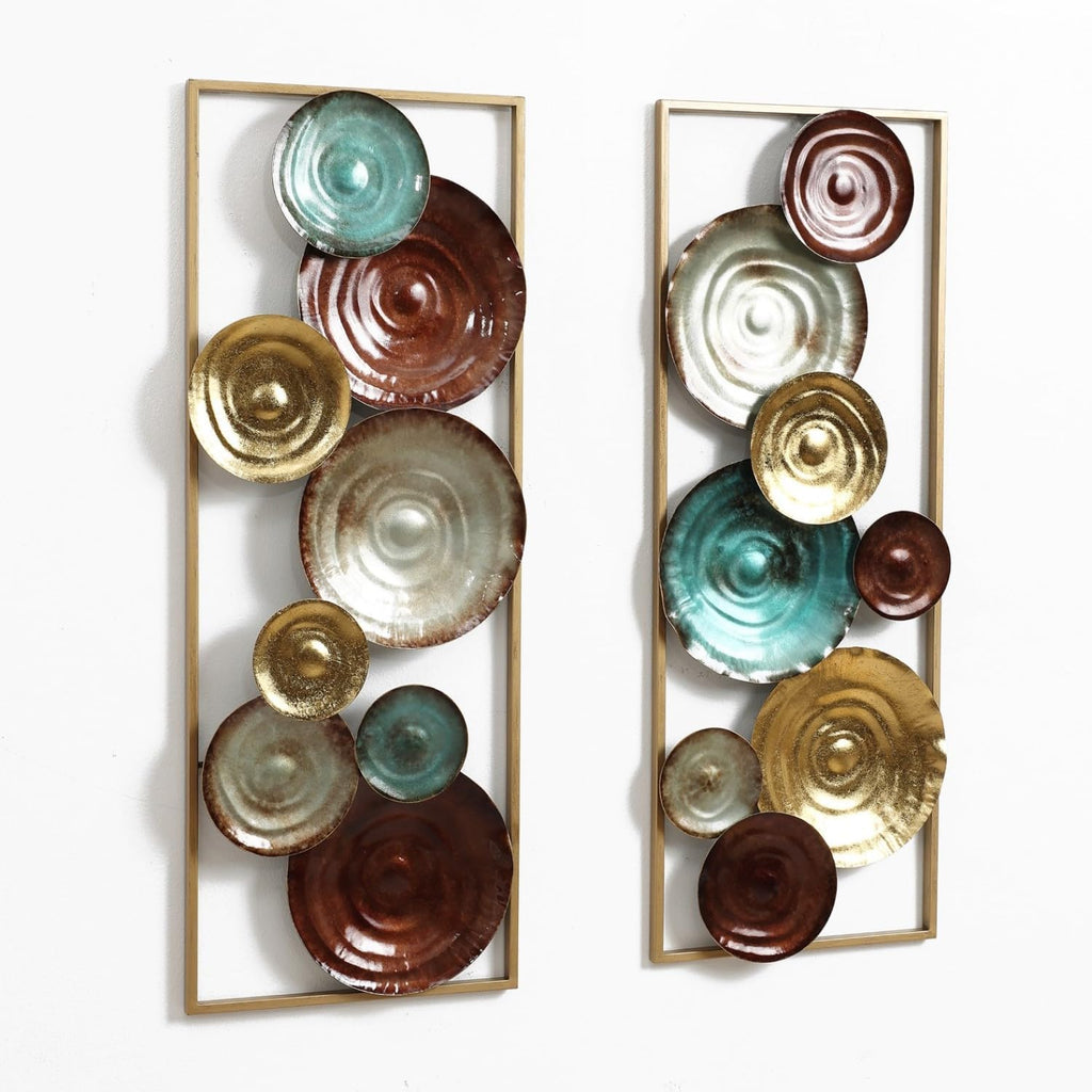 LuxenHome Metal Wall Art, Set of 2 Modern Multi-Color Gems Abstract Wall Decor Panels with Frame, 35' Hanging Sculptures Decor for Living Room, Metal Artwork Accent for Bedroom Dining Room Office