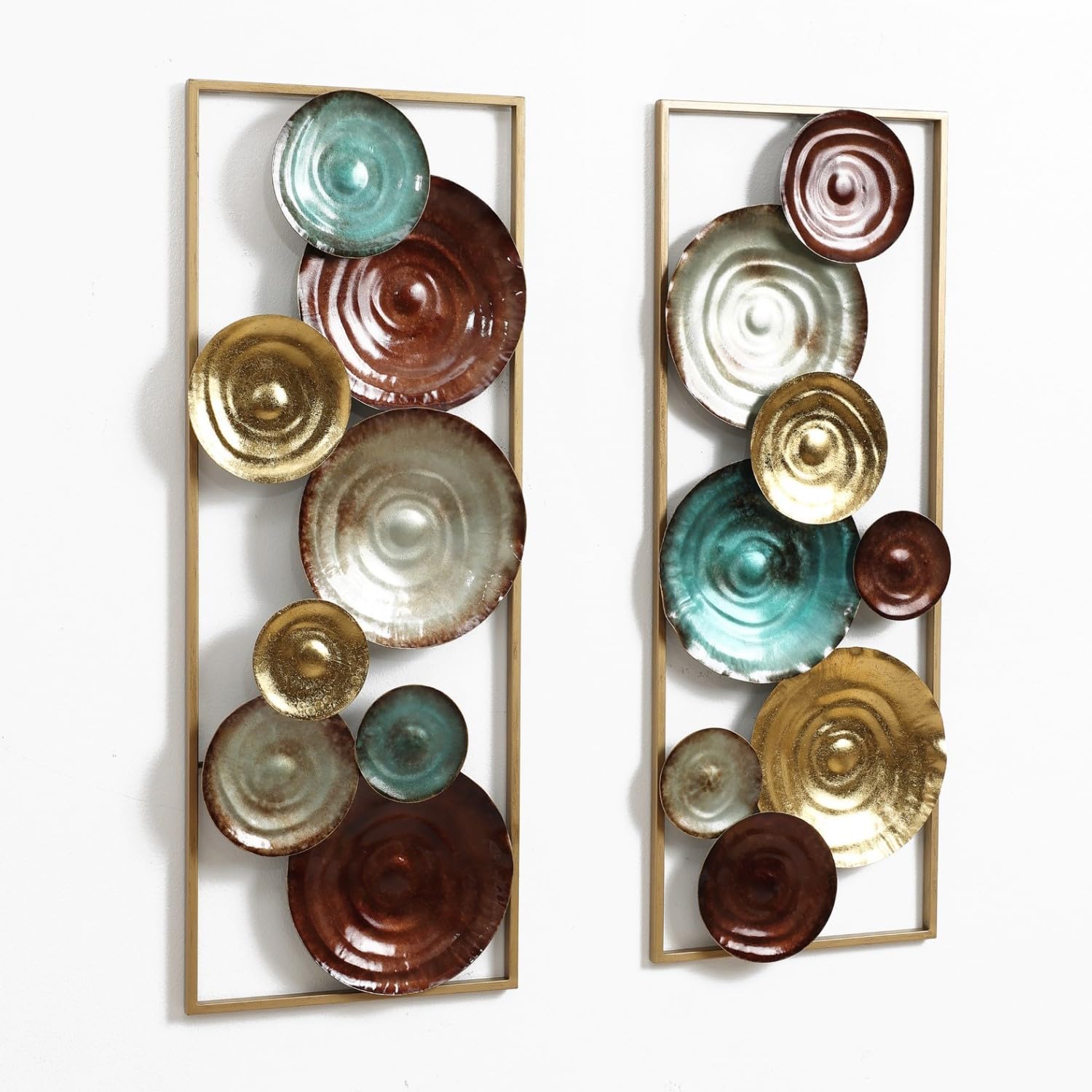 LuxenHome Metal Wall Art, Set of 2 Modern Multi-Color Gems Abstract Wall Decor Panels with Frame, 35' Hanging Sculptures Decor for Living Room, Metal Artwork Accent for Bedroom Dining Room Office