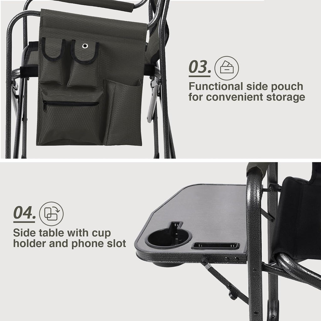 EVER ADVANCED Aluminum Lightweight Folding Director Chair, 350lbs Heavy Duty Camping Chair with Side Table & Storage, 19' Joint-Friendly Height Easy to Stand, Portable Makeup Artist & Vendor Chair