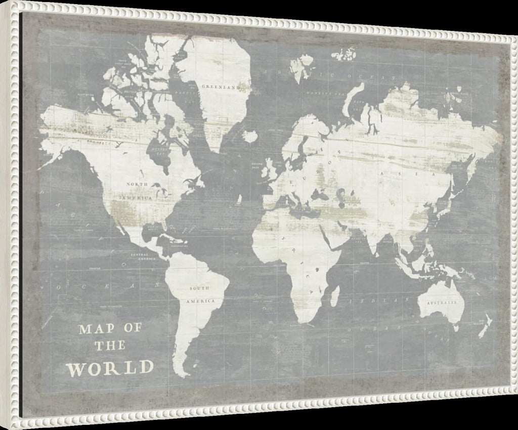 Amanti Art Framed Canvas Wall Art 23x33 Slate World Map by Sue Schlabach, Framed Wall Art Canvas, Maps Artwork, Traditional Decor, Large Poster Painting for Living Room, Bedroom, Bathroom, Kitchen,
