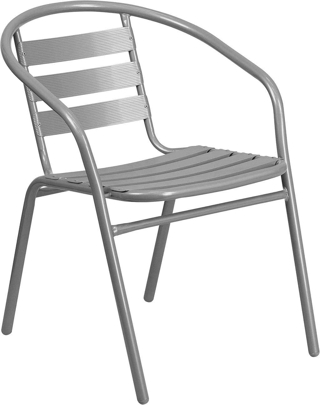 Flash Furniture TLH-0731SQ-017CSV2-GG Lila 23.5'' Square Glass Table with 2 Metal Aluminum Slat Stack Chairs, Silver