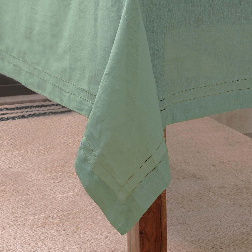 BLUE FLOWER CO Premium 100% Pure Linen Tablecloth 70'x120' Rectangle, Double Hemstitched Table Cover for Dinner, Parties, Eco-Friendly, Fall & Winter Table Décor - Sage Green