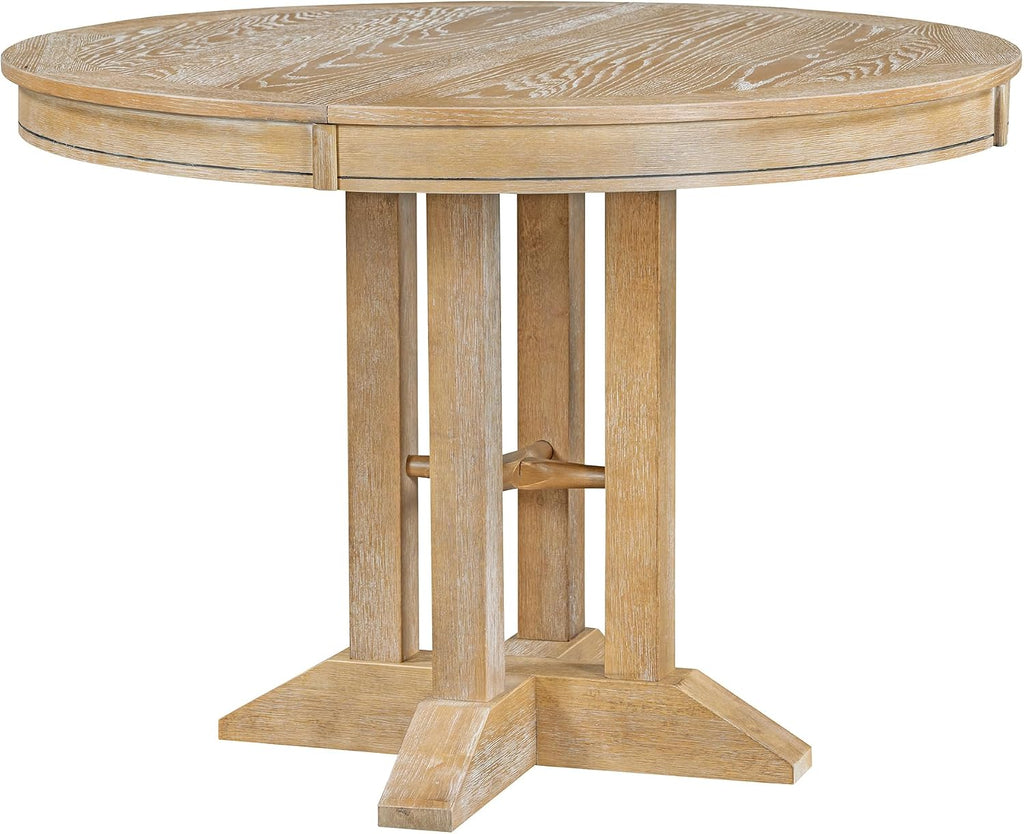 LUMISOL LUMISO Extendable Round Dining Table for 4-8, Solid Wood Expandable Oval Kitchen Table with Removable Leaf, 42'-58'' Dinner Table for Kitchen, Dining Table, Small Space, Natural