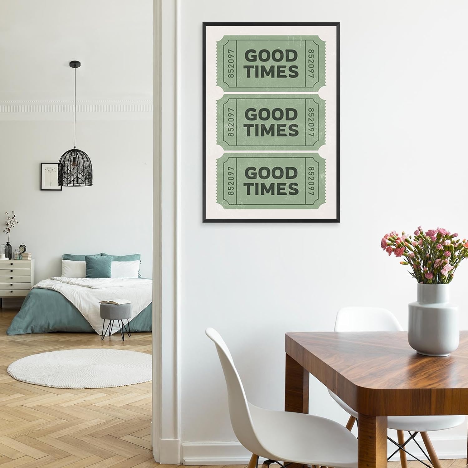 Vintage Funky Green Good Times Ticket Wall Art Print Poster Retro Preppy Room Aesthetic Canvas Wall Art Prints For College Dorm Bathroom Apartment Wall Decor 24x36in Framed