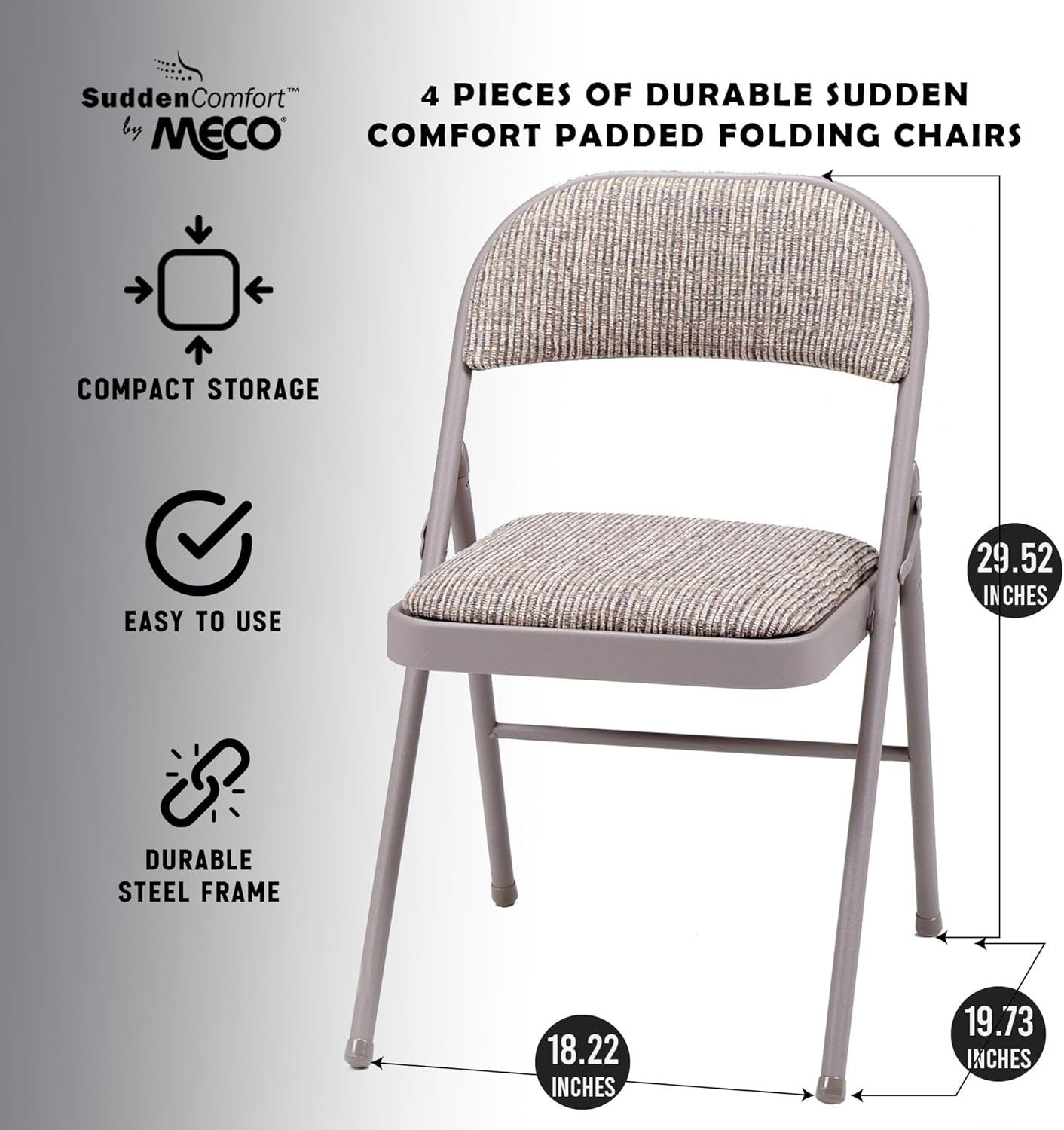 MECO 4-Pack Steel Frame Folding Dining & Event Chairs, Chicory Lace Motif Upholstery, Beige - Foldable Seating with Cushioned Seat and Padded Back for Kitchen, Parties or Game Tables