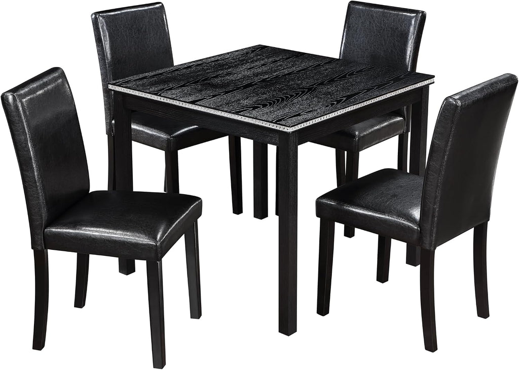 LUMISOL Dining Table Set for 4, 5-Piece Solid Wood Kitchen Table Set with 4 Upholstered Chairs for Kitchen, Dining Room, Black