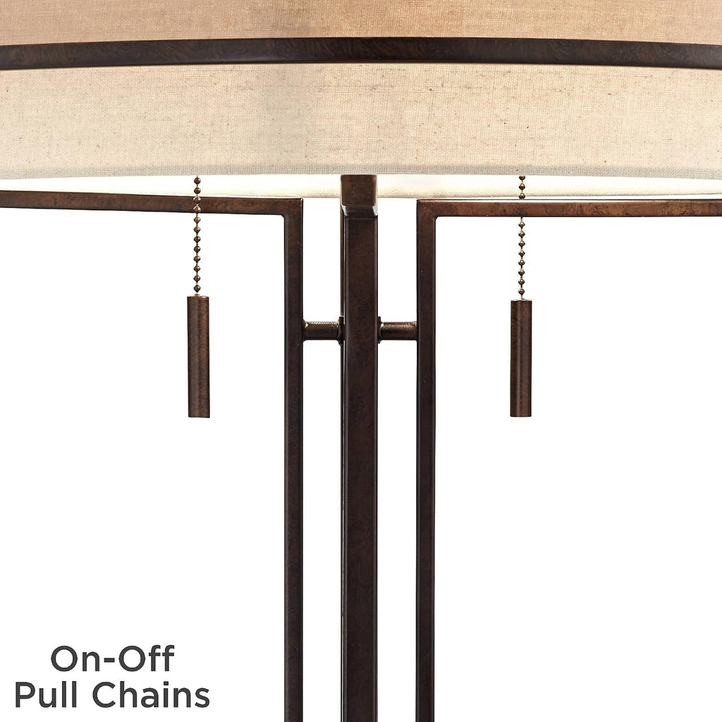 Franklin Iron Works Andes 27 1/2' Tall Industrial Rustic Modern Table Lamps Set of 2 Pull Chain Brown Oil Rubbed Bronze Finish Metal Double Shade Living Room Bedroom Bedside Nightstand House Office