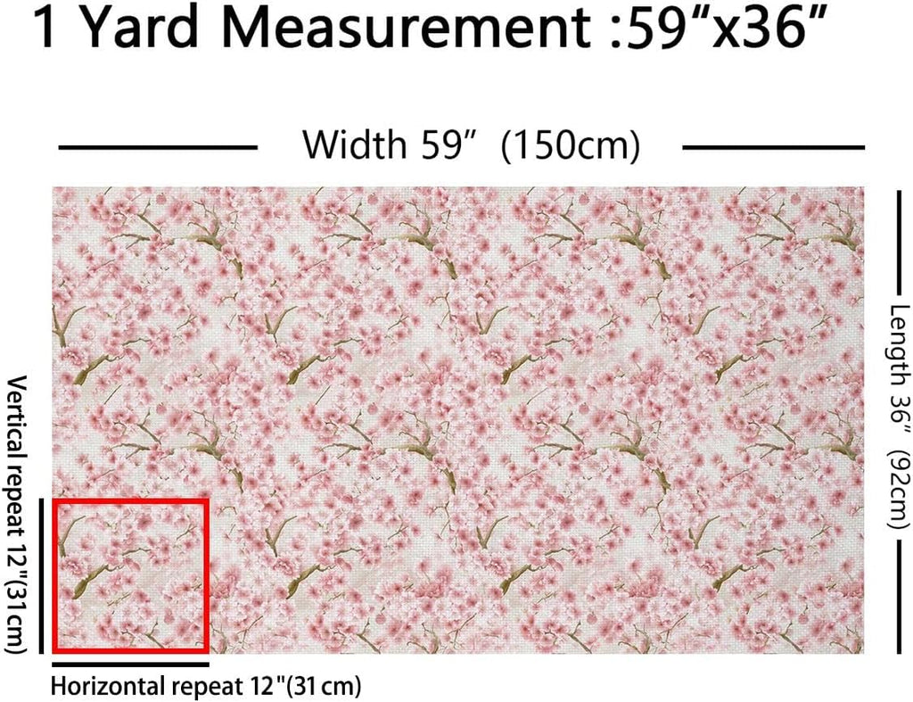 Cherry Blossom Upholstery Fabric, Japanese Flower Fabric By The Yard, Pink Floral Branch Decorative Fabric, Romantic Plant Petals Waterproof Outdoor Fabric, Upholstery and Home Accents, 10 Yards