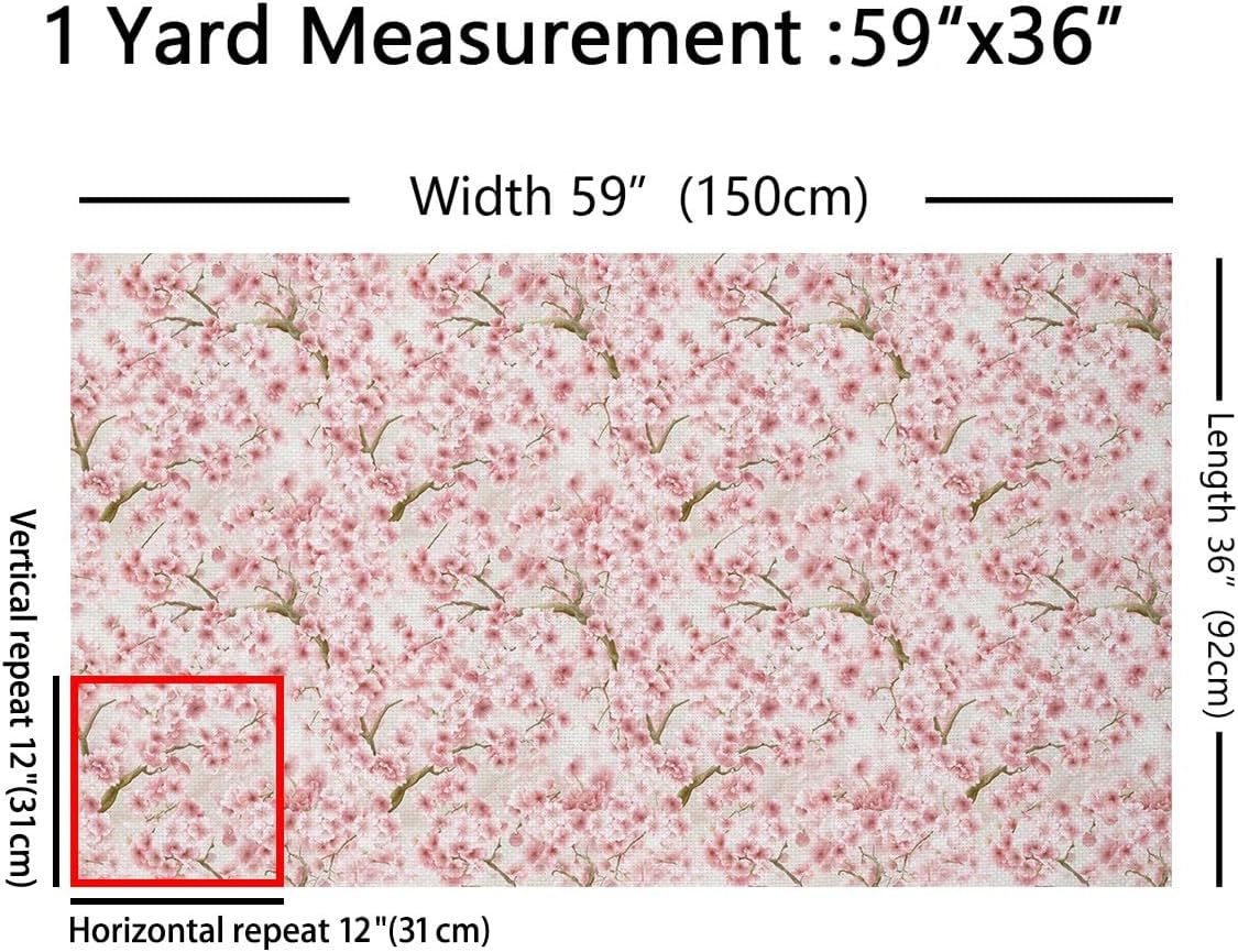 Cherry Blossom Upholstery Fabric, Japanese Flower Fabric By The Yard, Pink Floral Branch Decorative Fabric, Romantic Plant Petals Waterproof Outdoor Fabric, Upholstery and Home Accents, 10 Yards