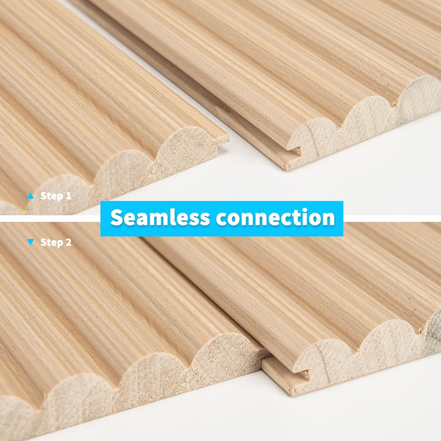 Art3d Fluted Wood Panel - 108 x 5.7 x 0.7in for Wall & Ceiling, Beaded Accent Molding for Home Decoration, Pack of 4pcs + 1pc End-Trim, Beaded Oak