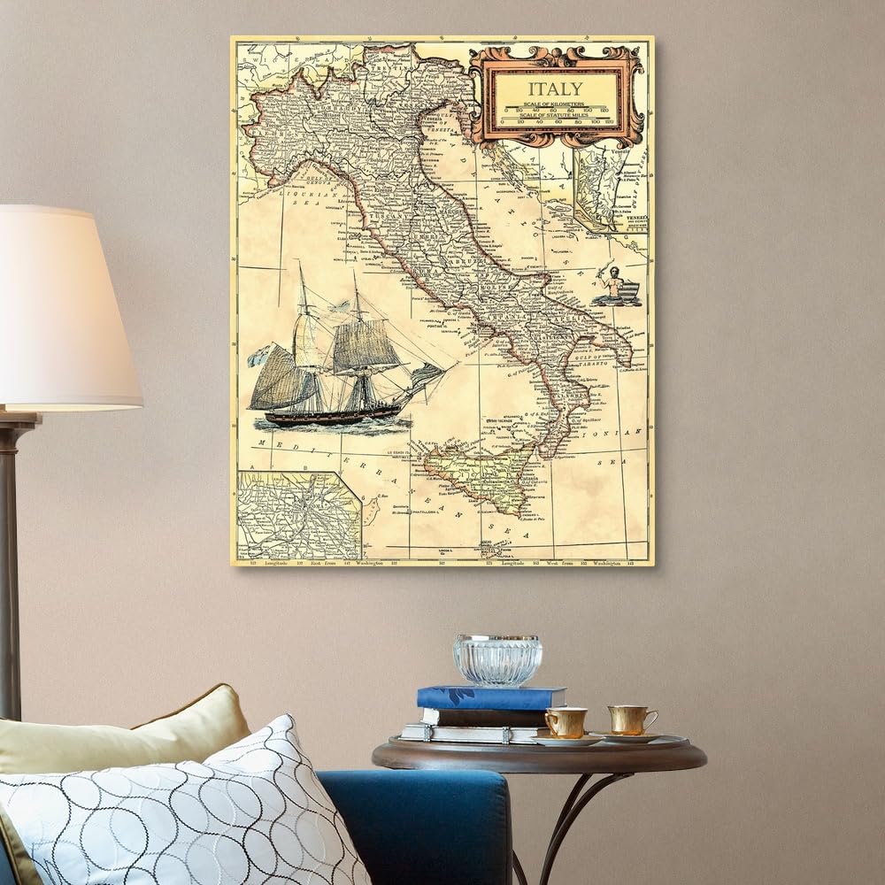 CANVAS ON DEMAND Italy Map Canvas Wall Art Print by Vision Studio, Home Decor, Nautical Artwork,32' x40in