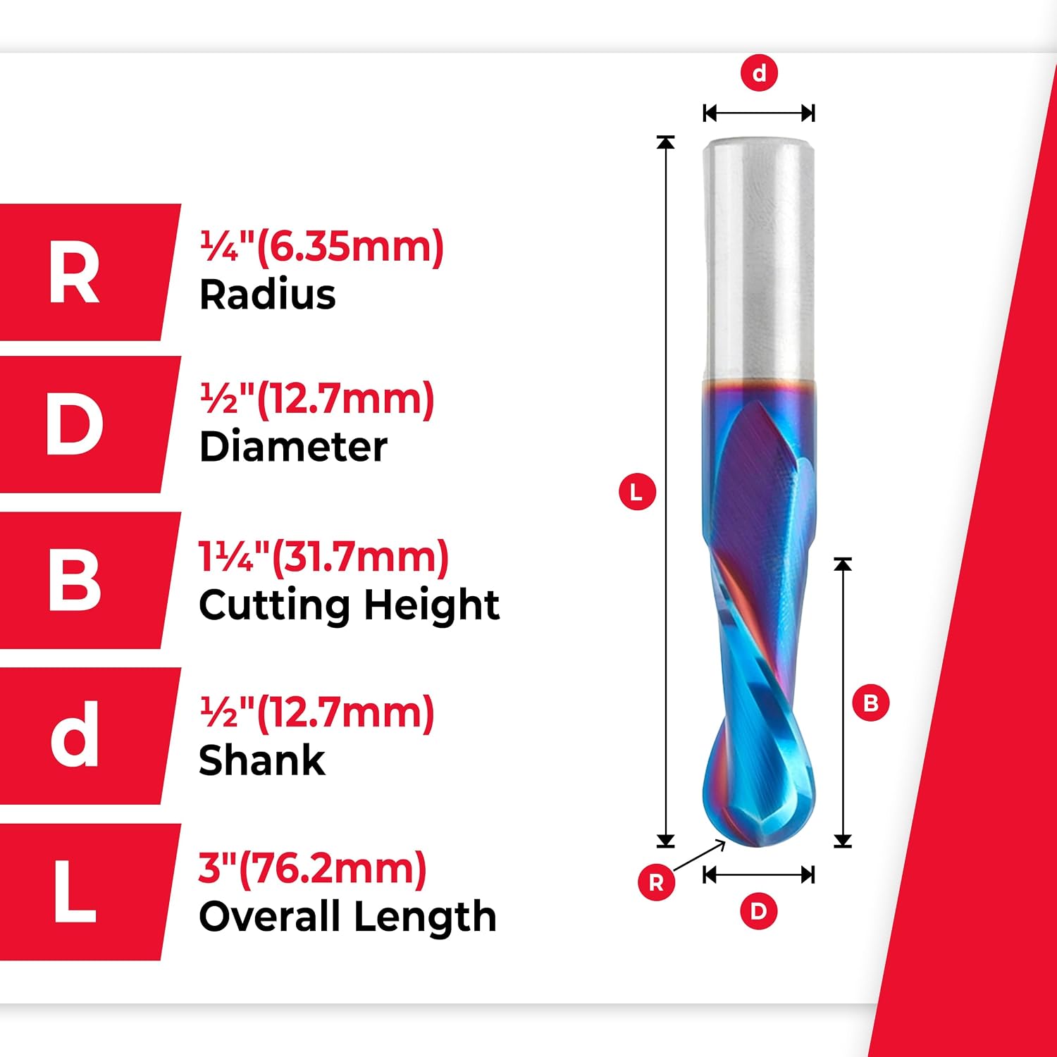 Amana Tool Solid Carbide Up-Cut Ball Nose Spiral Router Bit for Wood, Plastic, MDF, Foam, 46380-K, 1/2 Dia x 1-1/4 Inch x 1/2 Shank Spektra Extreme Tool Life Coated