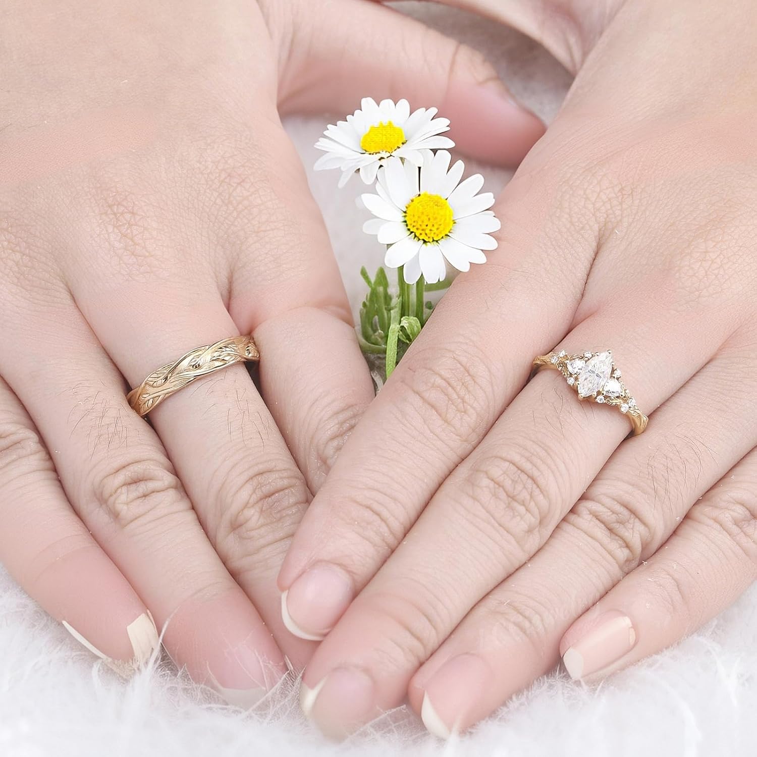 SISGEM Moissanite Couple Rings Set, 10K 14K 18K Solid Gold Moissanite Wedding Rings for Him And Her, Vintage Leaf/Branch Wedding Bands Matching Couple Rings Anniversary Jewelry Gift for Women And Men