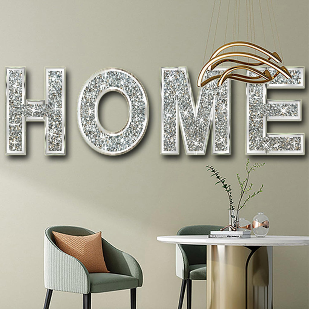 ZOLAPI 4 pcs Independent Letters Home. Crystal Diamond Letters. Silver Mirror Glass Home Decoration for Wall, Fireplace, Bookshelf and Table., 14 inch (H)