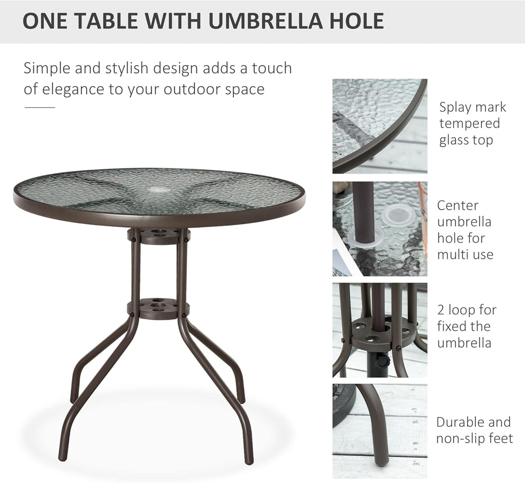 Outsunny 6 Piece Patio Dining Set for 4 with Umbrella, Outdoor Table and Chairs with 4 Folding Dining Chairs & Round Glass Table for Garden, Backyard and Poolside, Gray