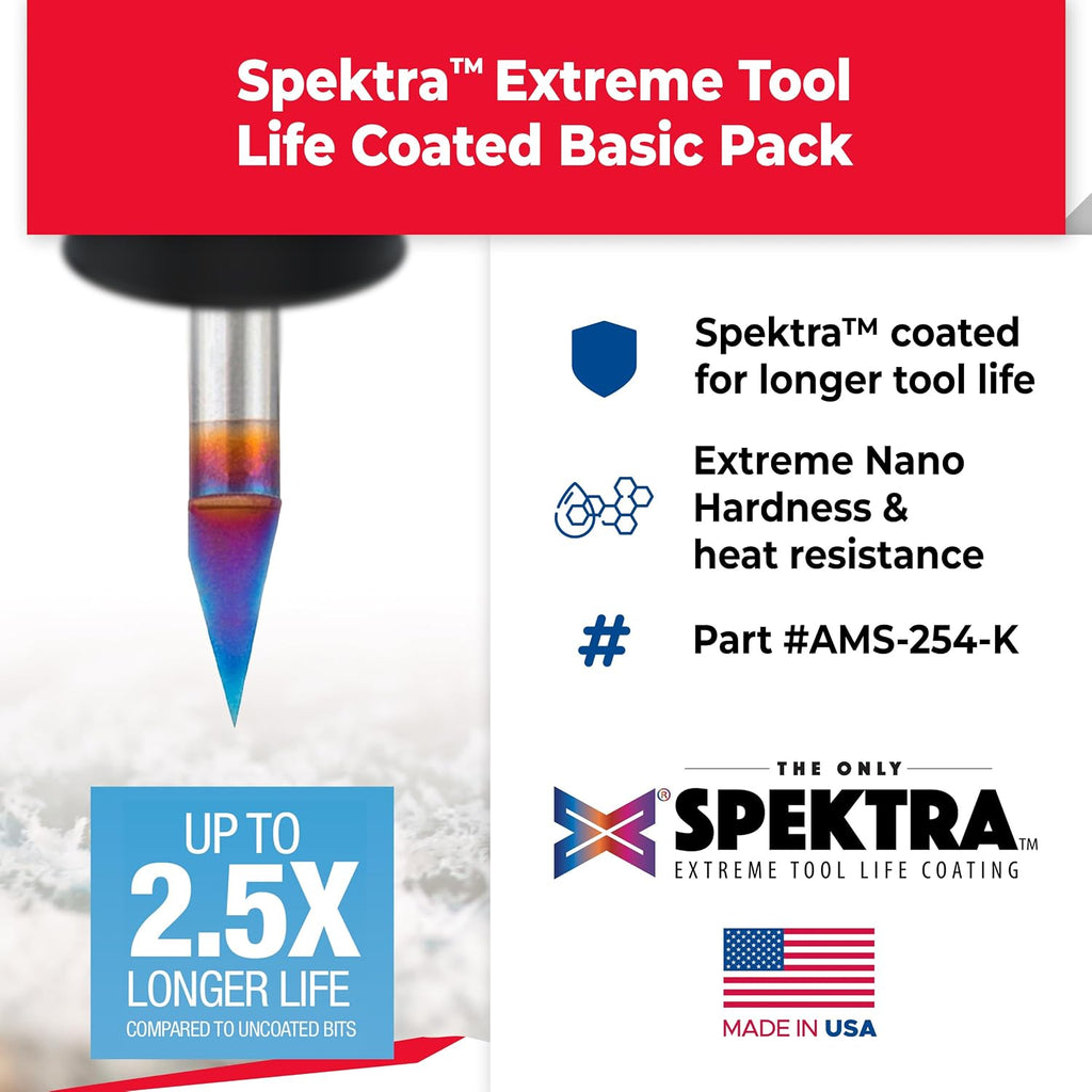 AMS-254-K 3-Pc CNC Basic Spektra Extreme Tool Life Coated Pack 1/4 Inch Shank