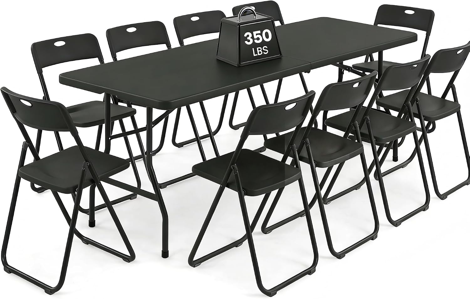 8FT Foldable Table Set with 10 Pack Plastic Folding Chairs, Heavy Duty 350 lbs Folding Table & Folding Chairs, Portable Foldable Furniture Bundle for Parties, Wedding, Events, Indoor & Outdoor