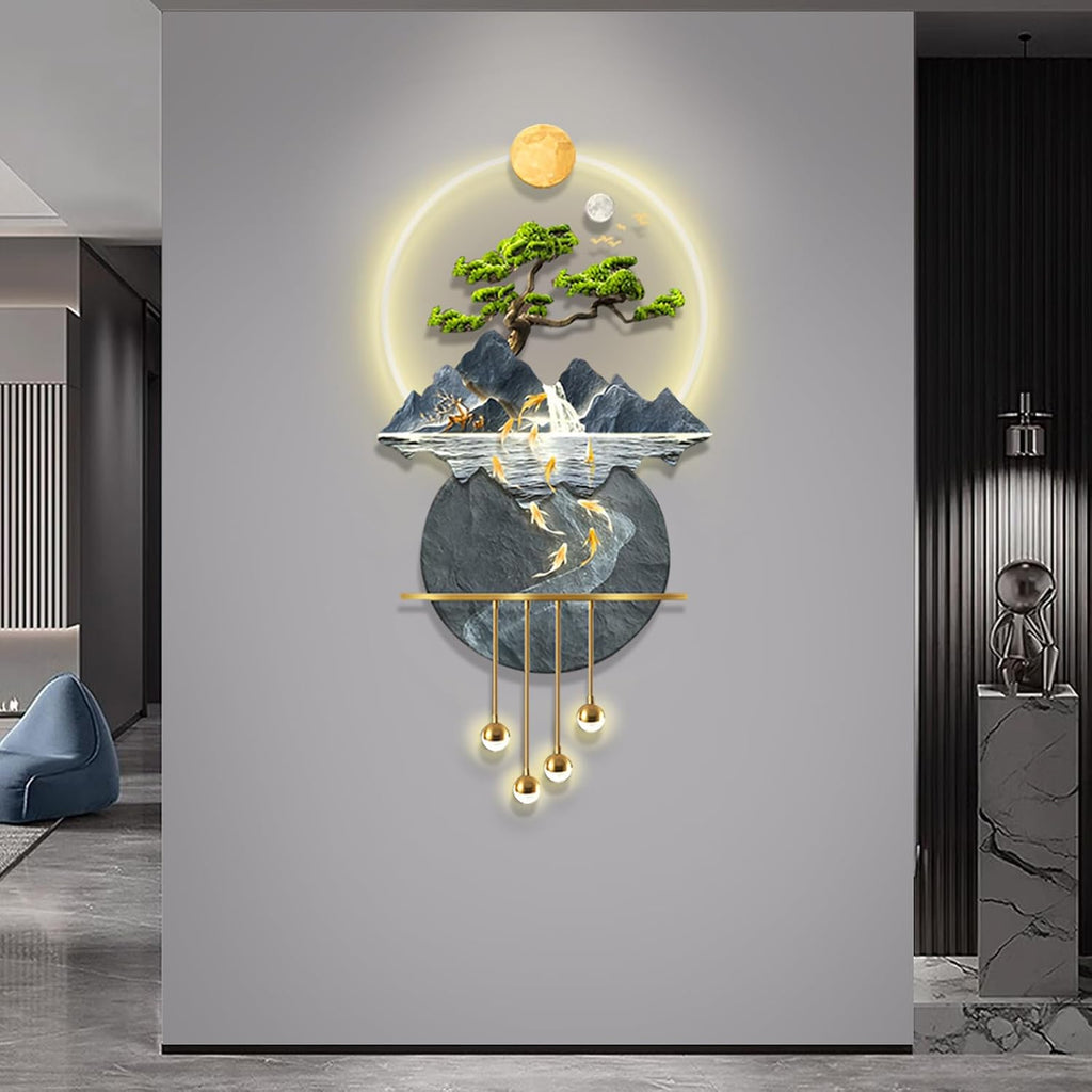 LED Light Decor Wall Art, 3D Art Wall Decor with Light, Decors Walls Sculptures Large 3D Art, Decors Walls Sculptures Lighting Modern, Plug-in Power Supply, Blue D, 23x47in