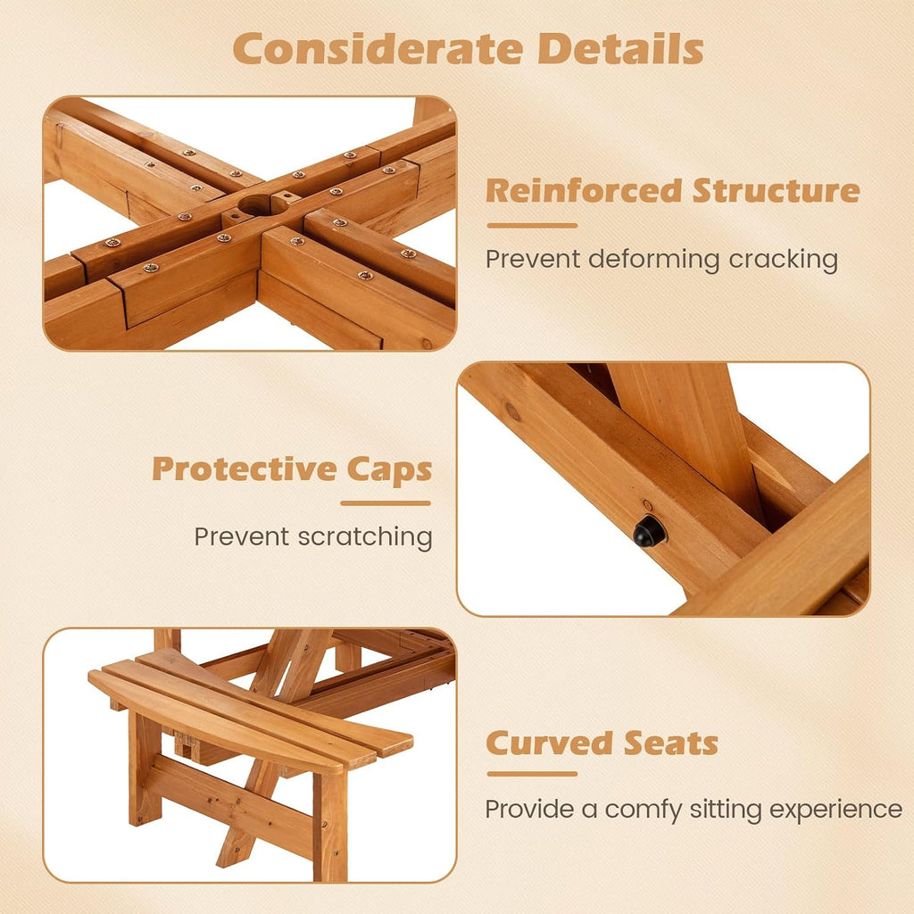 Giantex 8-Person Round Picnic Table Set with 4 Benches, 550 LBS Bench Capacity, 2' Umbrella Hole, Circular Outdoor Wood Dining Table & Chairs for Patio Yard Garden Porch Deck (71'x71'x28',Yellow)