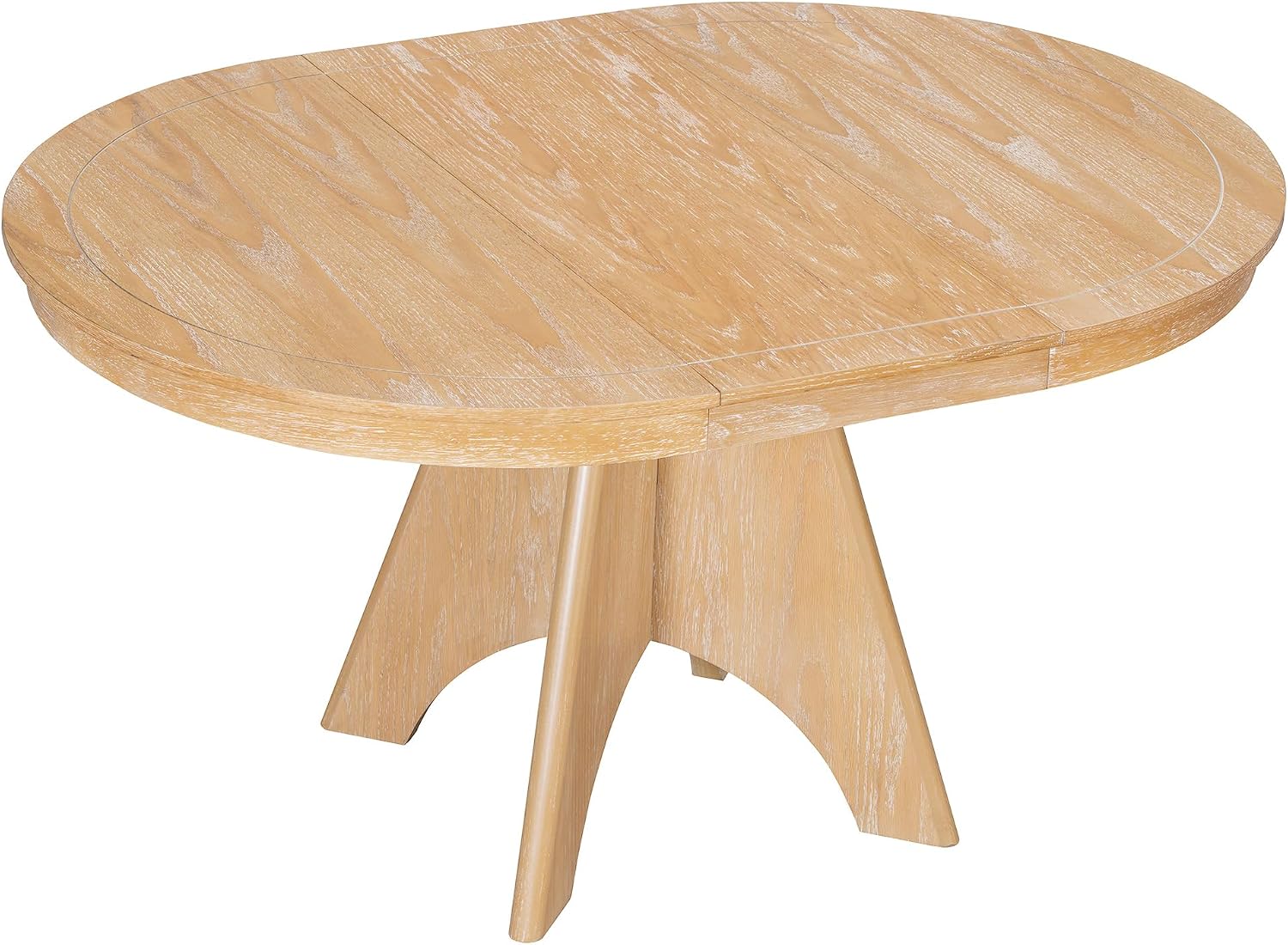 LUMISOL 42'-58' Extendable Round Dining Table for 4-6, Farmhouse Kitchen Table with Distressed Finish and Sturdy Crossed Legs, Wood Dinner Tables for Kitchen, Dining Room, Natural Wood Wash