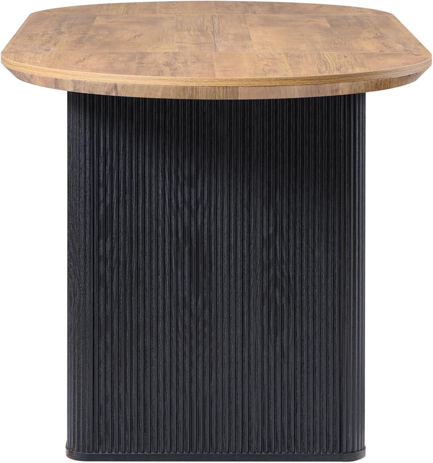 T4TREAM 63' Fluted Oval Dining Table for 4-6, Mid-Century Modern Kitchen Table with Thickened Edge & Strip Base, Wood Luxury Table for Dining Room/Kitchen/Home Office, Gold Brown&Black(Table Only)