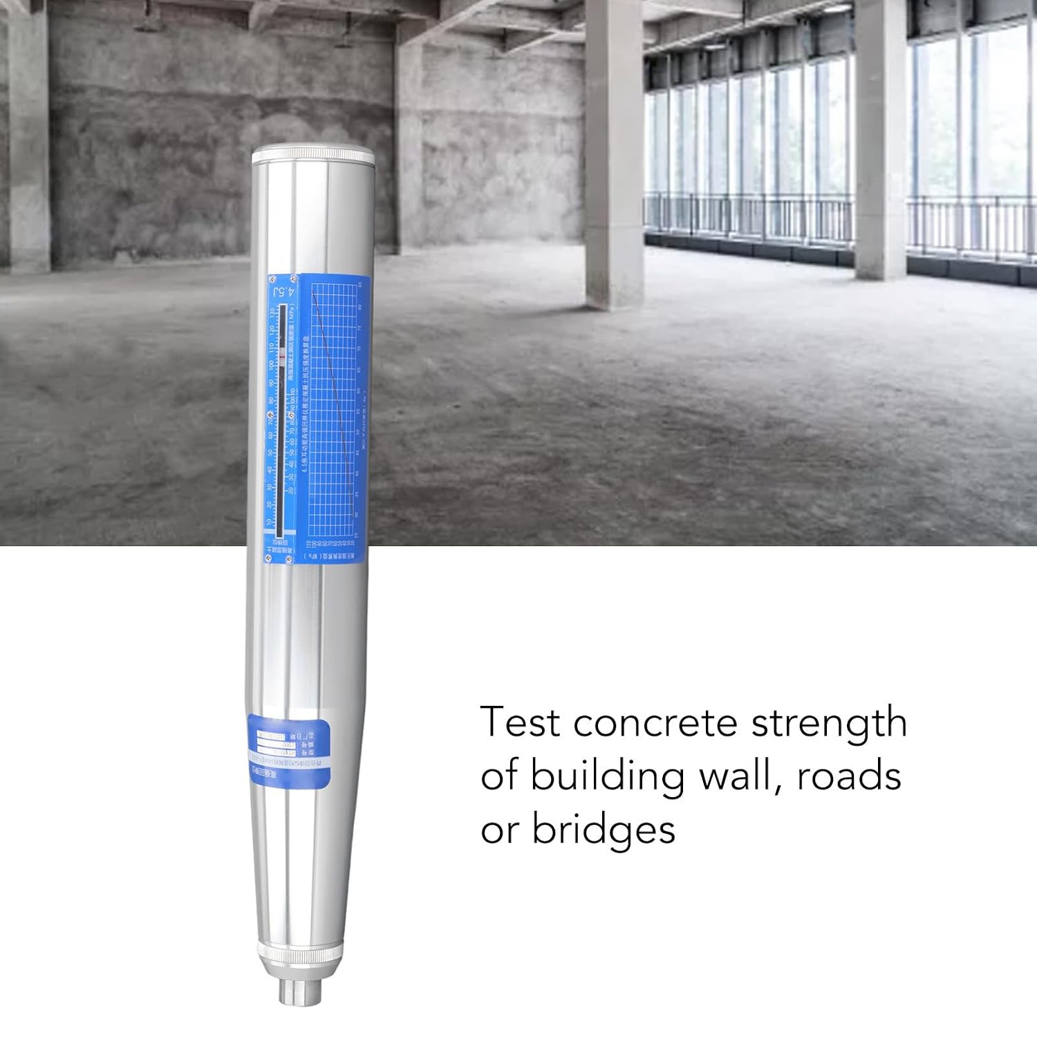 Concrete Rebound Hammer Tester, Portable Concrete Resiliometer Test Meter Tool, The Scope of 20-110Mpa, for Testing Building Wall, Roads, Bridges