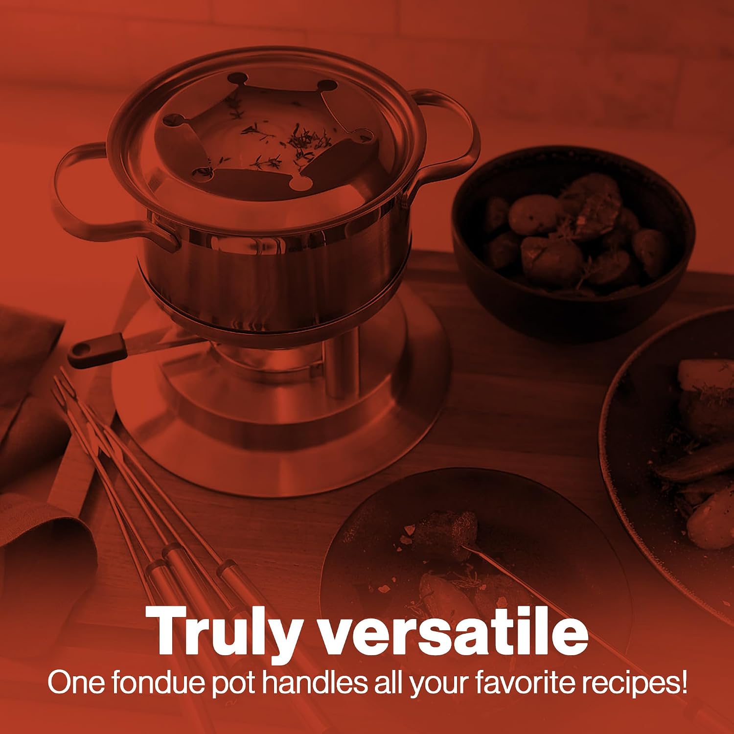 Swissmar Arosa 11-Piece Stainless Steel 3-in-1 Fondue Set - Ideal for Melting Cheese, Chocolate, Butter, & More - Perfect for Kitchen Collection & Wedding Gift Giving - 1.6 Quarts / 1.5 Liter