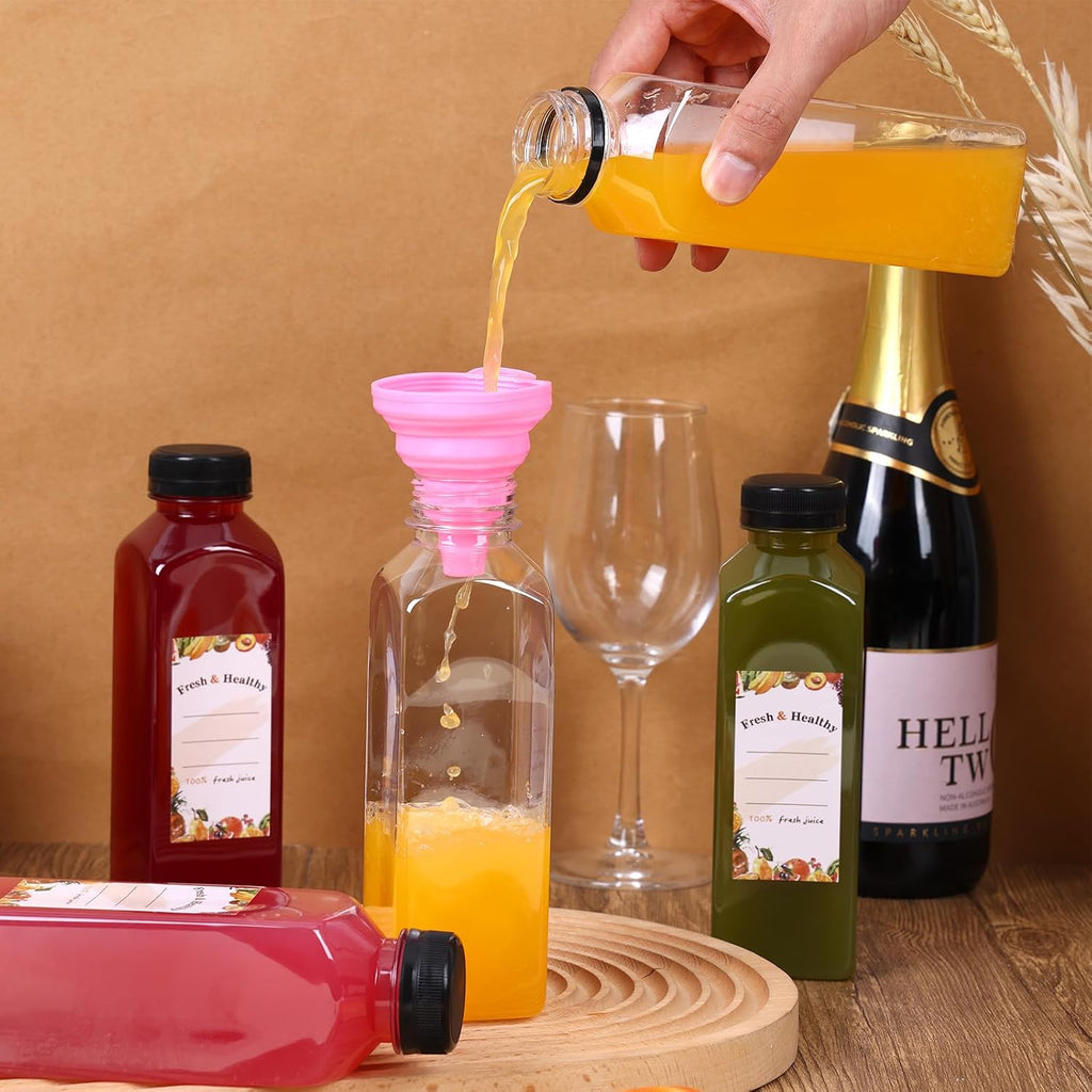 Moretoes 160pcs 16oz Plastic Juice Bottles with Caps, Clear Empty Reusable Bottles with Brush Funnel and Labels for Smoothies and Other Beverages