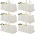 familus Ivory Table Cloths 6 Foot Rectangle 6 Pack Stretch Ruffle Tulle Tablecloth Spandex Fitted Table Cover for 6 Foot Tulle Table Skirts for Party Wedding Table Cloths, Banquets
