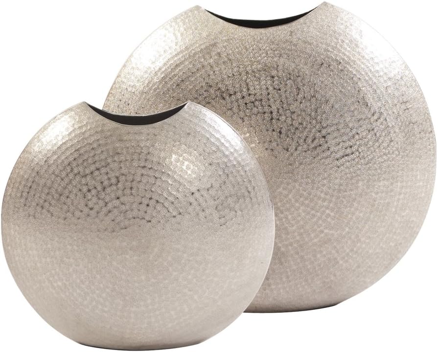 Howard Elliott Collection Frosted Metal Decorative Vase, Metallic Silver Hammered Accent Table Vase for Centerpiece, Console Table, Entryway, Living Room & Modern Home Decor, 5 x 6.5 x 14.25 Inch
