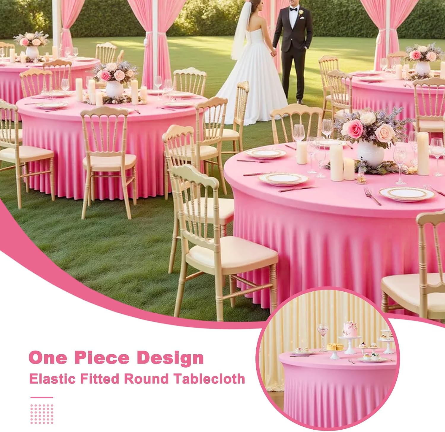 8 Pack Pink Table Cloths for 5FT Round Tables, Fitted Spandex 120 inch Round Tablecloth, Wrinkle Free Pink Table Skirt for Receptions Birthday Photography Social Events Engagement Party Decorations