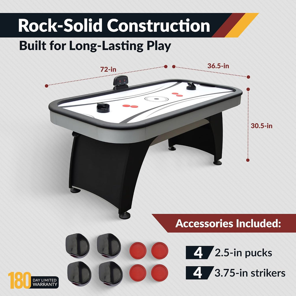 Hathaway Silverstreak 6 Ft Air Hockey Table for Home Game Room - With LED Scoring, High-Output Blower, Scratch-Resistant Surface, Strikers & Pucks - Black Finish
