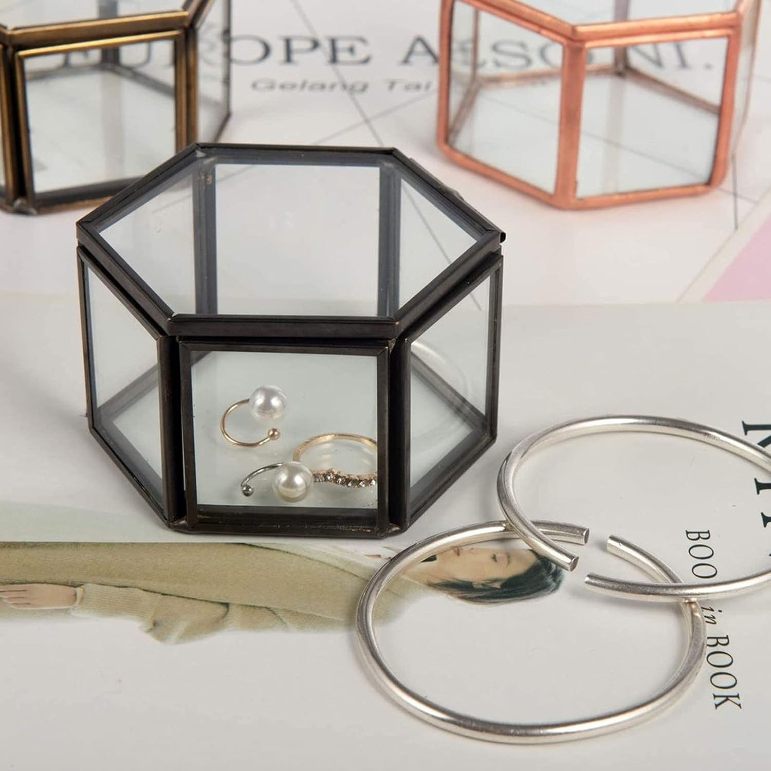 Jewelry Storage Box Ornaments Jewel Casket Wedding Ring Container Desktop Display Tabletop Succulent Plants Decor