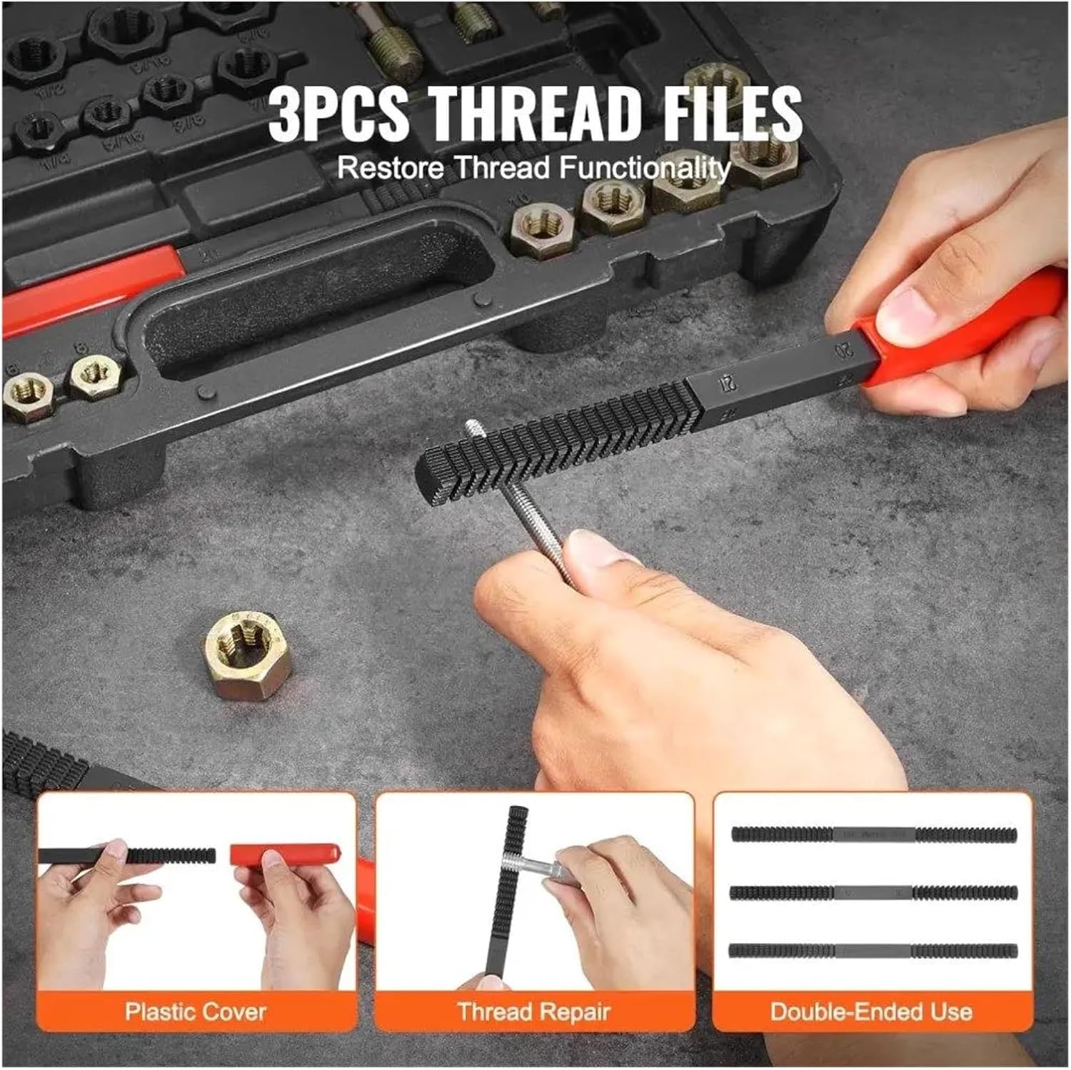VARNOK Nut and Bolt Thread Checker 49PCS Thread Chaser Set Professional Thread Restoring Tool for UNC UNF Metric Precision Re Threading