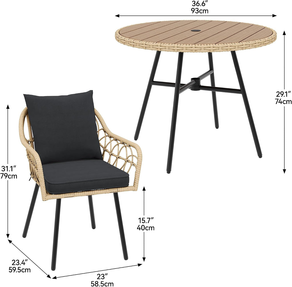 YITAHOME 36.6'' Outdoor Patio Dining Table Round for 4 with Adjustable Levelers, Outdoor Tables with 2.2' Umbrella Hole, All-Weather Bistro Table with Metal Frame, Patio Table for Garden Deck