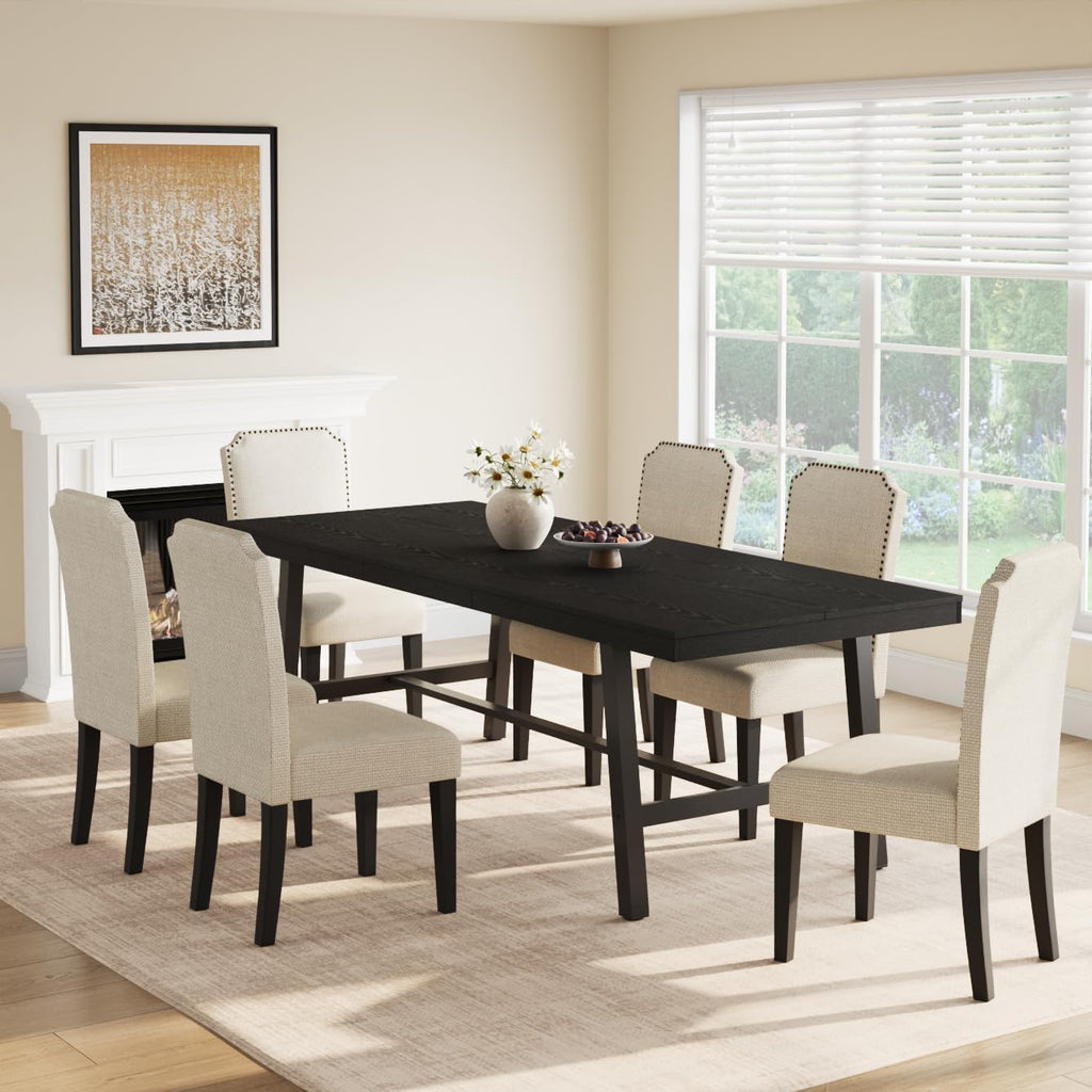 GarveeHome Industrial Dining Table for 8-10 People, 86.61' Long Large Kitchen Table with Sturdy Metal Frame, Rectangular Counter for Dinner, Kitchen, Dining Room (Black, 87' Non-extendable)