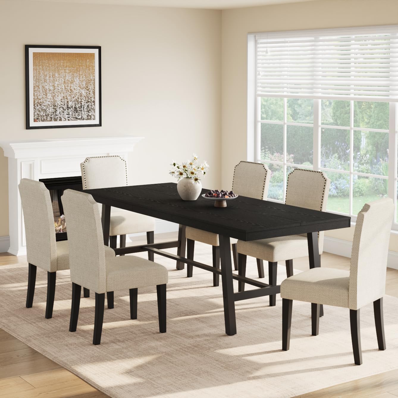 GarveeHome Industrial Dining Table for 8-10 People, 86.61' Long Large Kitchen Table with Sturdy Metal Frame, Rectangular Counter for Dinner, Kitchen, Dining Room (Black, 87' Non-extendable)