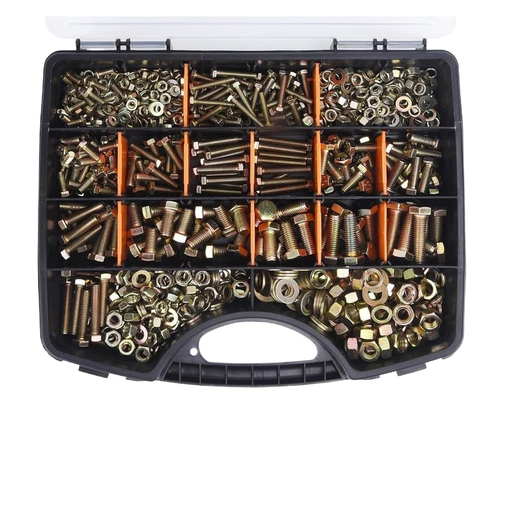 940PCS Grade 8. Metric Heavy Duty Hex Bolt Nut Assortment Set M4 M5 M6 M8 Zinc Plated Storage Box Kit DIY Projects