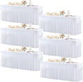 White Table Cloth for 6 Foot Rectangle Tables Fitted Stretch Spandex Table Cover with Skirt 6ft Baby Shower Birthday Party Banquet Ruffle Tablecloth Wedding Table Cloths Desk Skirt, 6 Pack