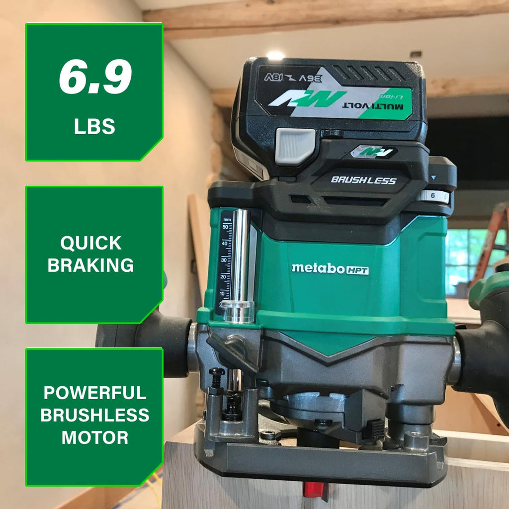 Metabo HPT Cordless Plunge Router, 36V Variable Speed Router, Up to 46 Feet per Minute, Lightweight Design, LED Work Light, 2020 Pro Tools Innovation Award Winner, Tool Body Only, M3612DAQ4