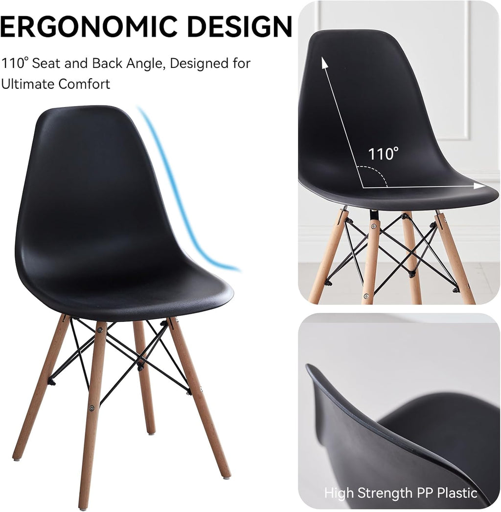 5-Piece 35.5' Round Dining Table Set, Small Kitchen Table Chairs Set of 4 Plastic Seats, Solid Wood Legs, Space Saving Furniture for Living Room Apartment Office Home, Black